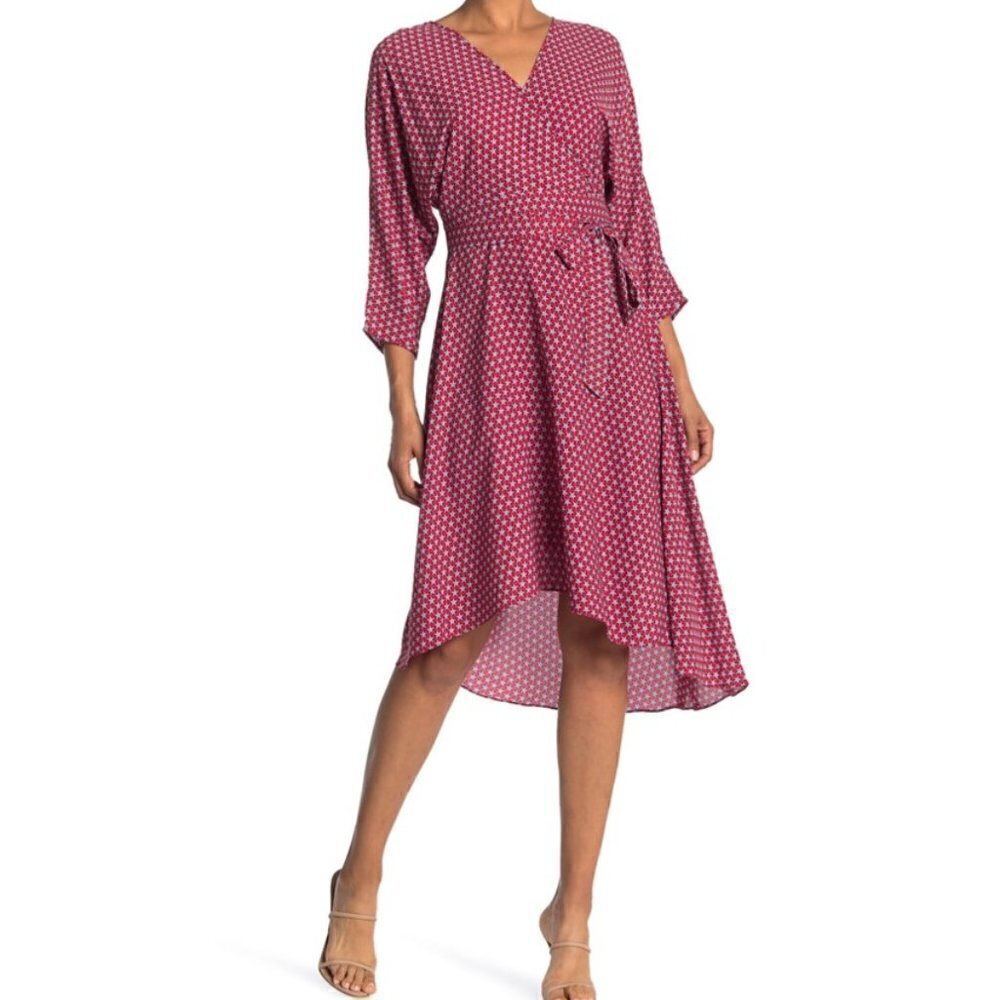 DVF Diane von Furstenberg Pixie Star Cherry red faux wrap midi dress new XS 0 2